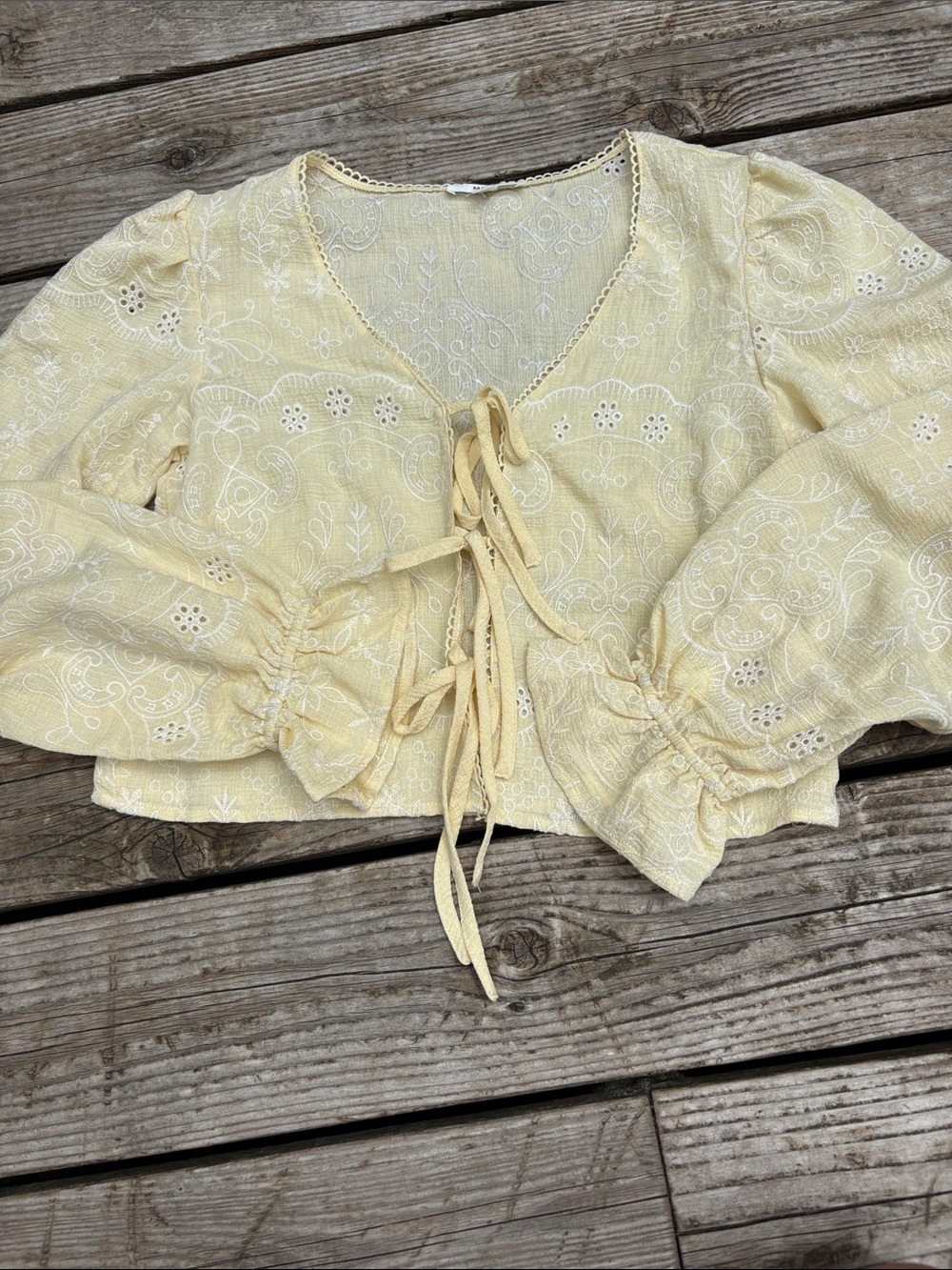 Mine Pale Yellow Eyelet Tie-Front Blouse - Picture 5 of 5